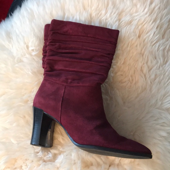 Worthington Shoes - Worthington Dark Red Leather Heeled Boots